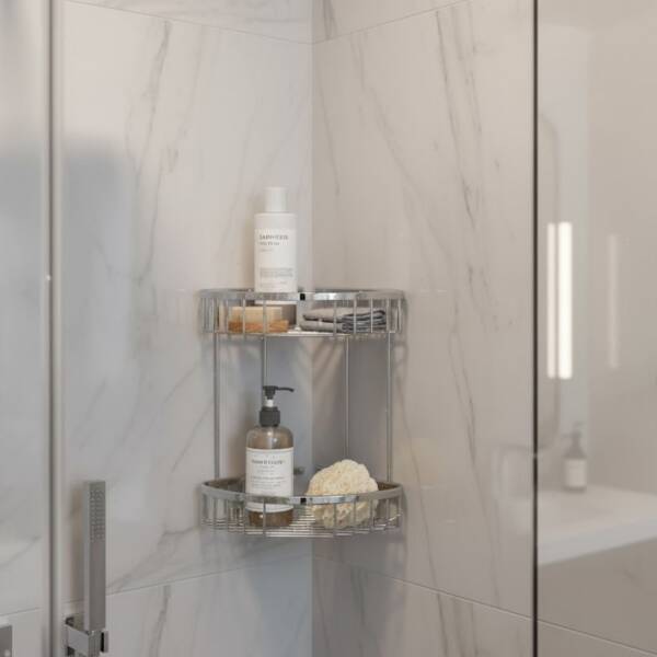 Defne Banyo 22*22 İkili Oval Krom Banyo Köşe Rafı (12222) - 1