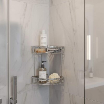 Defne Banyo 22*22 İkili Oval Krom Banyo Köşe Rafı (122 22) - Defne Banyo