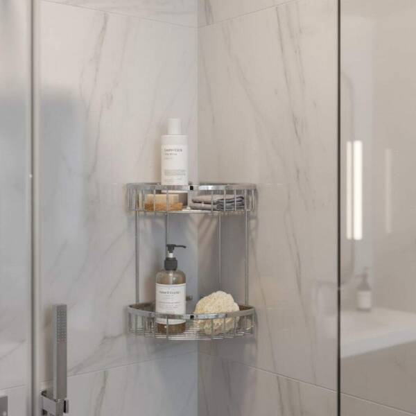 Defne Banyo 22*22 İkili Oval Krom Banyo Köşe Rafı (122 22) - 1