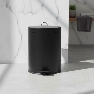 Defne Çelik 5 Lt Pedallı Siyah Çöp Kovası (156005) - Defne Banyo