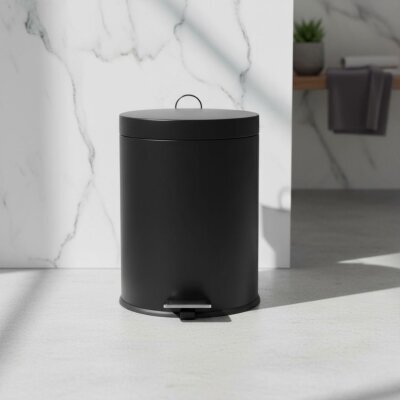 Defne Banyo Çelik 5 Lt Pedallı Siyah Çöp Kovası (1560 05) - Defne Banyo