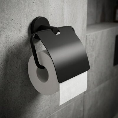 Defne Begonya Kapaklı Tuvalet Kağıtlığı Siyah (50410S) - Defne Banyo
