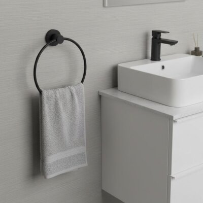 Defne Gardenya Yuvarlak Havluluk Siyah (703 13 S) - (DEF282) - Defne Banyo