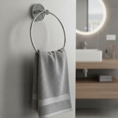 Defne Gül Yuvarlak Halka Havluluk Krom (203 10) - Defne Banyo