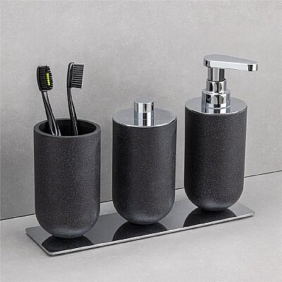 Diş Fırçalığı/Sıvı Sabunluk Siyah/Krom Renk 206x89x170 mm (BA2026 022 R2-CR) - System Banyo (1)