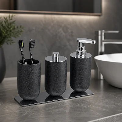 Diş Fırçalığı/Sıvı Sabunluk Siyah/Krom Renk 206x89x170 mm (BA2026 022 R2-CR) - 1