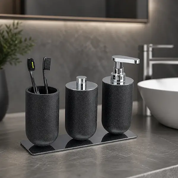 Diş Fırçalığı/Sıvı Sabunluk Siyah/Krom Renk 206x89x170 mm (BA2026 022 R2-CR) - 1
