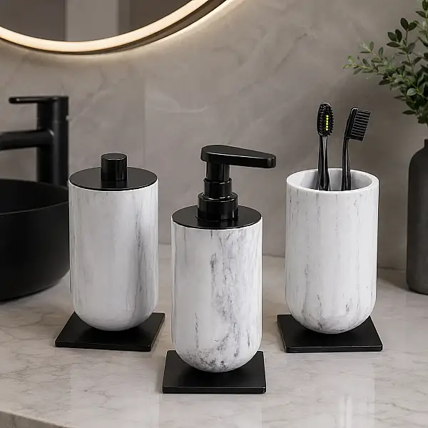 System Banyo Diş Fırçalık Mermer Deseni/Siyah Renk 143x75x75 mm (BA2026 007 R3-AL6) - 1