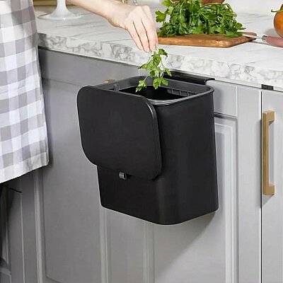 Dolap Kapağına Asılabilir Siyah Çöp Kutusu 15 Litre - SESE