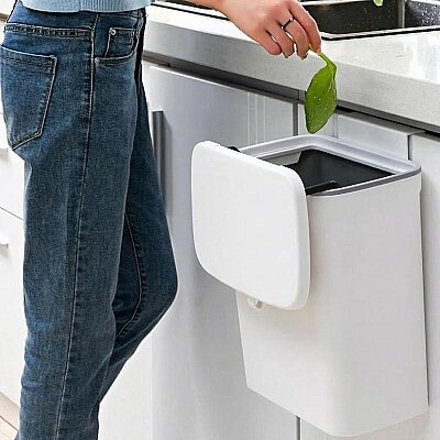 Dolap Kapağına Asılabilir Beyaz Çöp Kutusu 15 Litre (AMZ33) - SESE