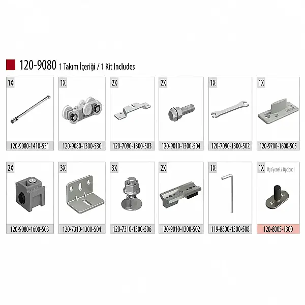 DoorSlide 9080 - 120 KG Çift Yöne Sürme Kapı Sistemi (120-9080-1410) - 2