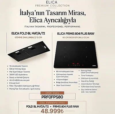 Elica Gömme Davlumbaz 72cm FOLD BL MAT/A/72 + Elica 80cm İndüksiyonlu Ocak PRIMIS 804 PLUS RAW (PRF0FPS80) - Elica (1)