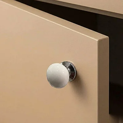 Fds F-398 Sude Polimer Beyaz Düğme Kulp Krom Ayak (F-398-D-18) - 1