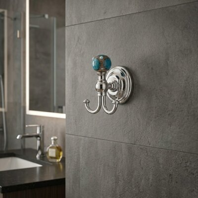 Gedy Murano İkili Bornoz Askısı Turkuaz/Krom (A.1IBB.MU08/CR) - Gedy