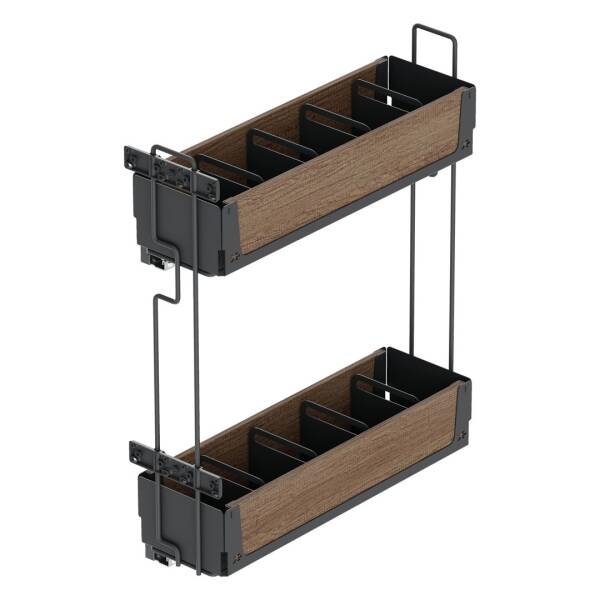 Starax Unique Wood-Antrasit Gizli Raylı 20cm Kaymaz Yüzeyli Çift Açılım Sol Deterjanlık (S-2441-UW-A) - 2