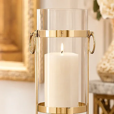 Gold Halkalı Büyük Mumluk 15*15*40 cm (AK.JD0092) - Vitale (1)