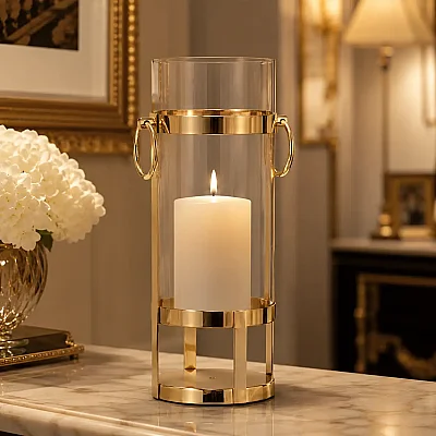 Gold Halkalı Büyük Mumluk 15*15*40 cm (AK.JD0092) - 1