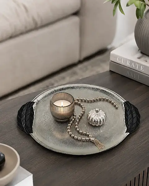 Gümüş Dekoratif Tepsi 42*48*3 cm (AK.IU0335) - 1