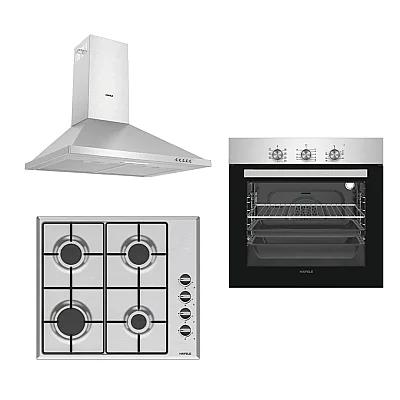 Hafele Eternal Fırın 7F 60 cm Inox + Eternal Gazlı Ocak 60 cm 4G Inox + Eternal Davlumbaz 60 cm Piramit Inox (533.09.473) - 1