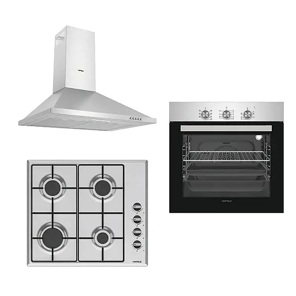 Hafele Eternal Fırın 7F 60 cm Inox + Eternal Gazlı Ocak 60 cm 4G Inox + Eternal Davlumbaz 60 cm Piramit Inox (533.09.473) - 1