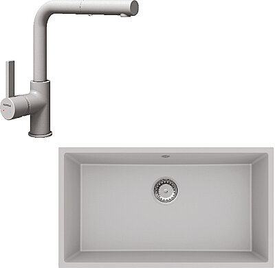 Hafele Eviye ve Batarya Seti Silva Granit Eviye 780X440 + Granada Pull Batarya Gri (577.35.006) - Hafele