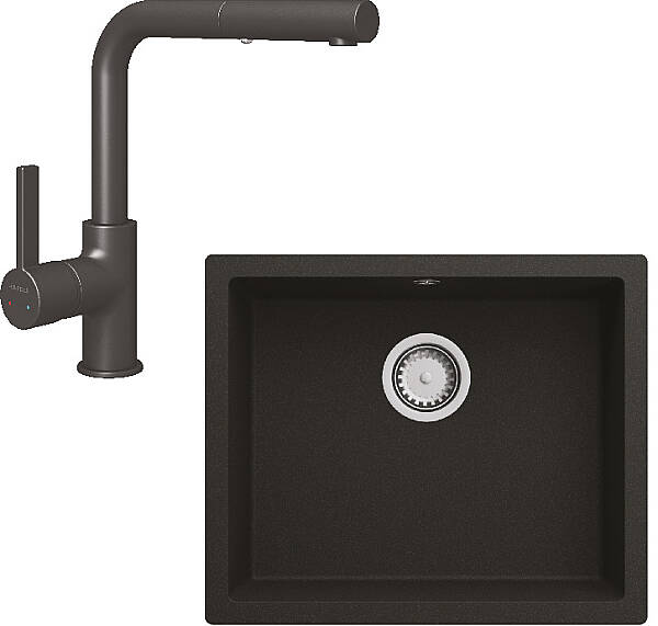 Hafele Granit Eviye ve Batarya Seti Silva Eviye540X440 + Granada Pull Batarya Siyah (570.90.398) - 1