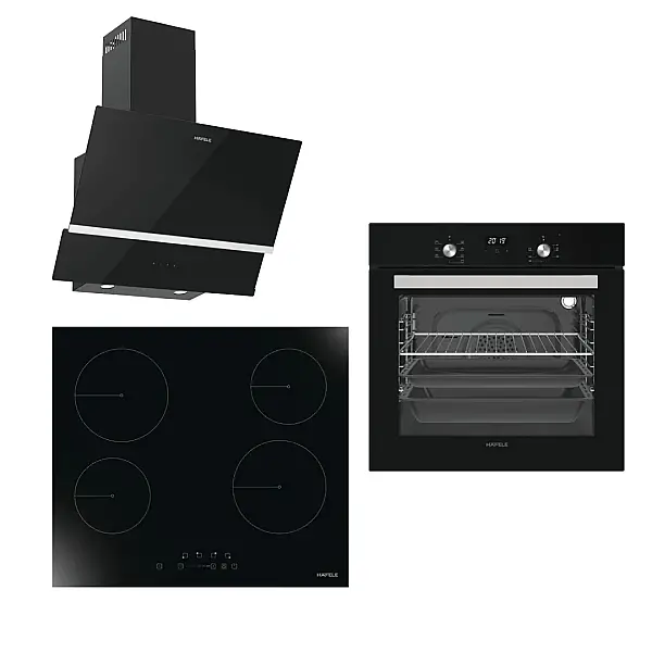 Hafele Ankastre Set (Set 6) Fırın Ocak Davlumbaz Seti Luce Fırın, Vetro Ocak, Luce Davlumbaz Seti, 60cm Siyah (533.09.444) - 1
