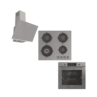Hafele Ankastre Set (Set 8) Fırın Ocak Davlumbaz Seti, Orion Fırın, Orion Ocak, Orion Davlumbaz 60cm Gri (533.09.417) - 1
