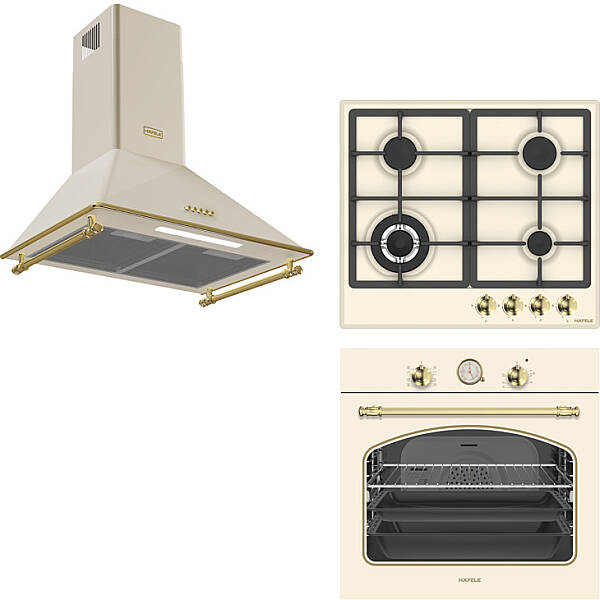 Hafele Ankastre Set (Set 11) Fırın Ocak Davlumbaz Seti Vintage Fırın, Vintage Ocak, Vintage Davlumbaz 60cm Krem (533.09.419) - 1