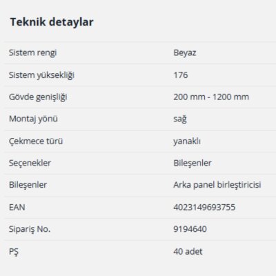Hettich Arka Panel Birleştirici 176 mm Beyaz Sağ (9194640) - 2
