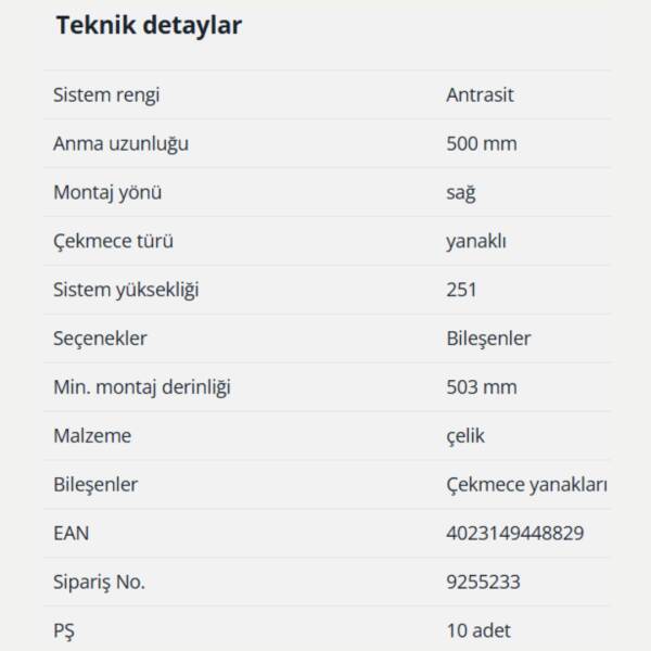Hettich AvanTech You Kasa 500 mm Antrasit Sağ (9255233) - 8