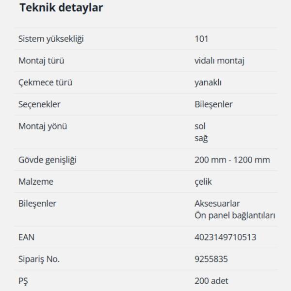Hettich AvanTech You Kasa Ön Panel Bağlantısı 101 mm Vidalı Montaj (9255835) - 4