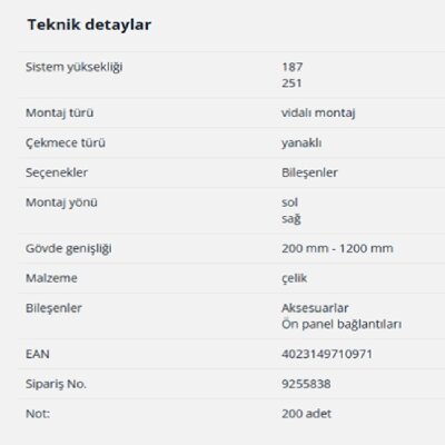 Hettich AvanTech You Kasa Ön Panel Bağlantısı 187mm Vidalı Montaj (9255838) - 2