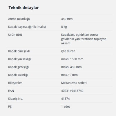 Hettich Döner Sürgü Kapak Sistemi KA 5740 / 450 mm (41374) - 10