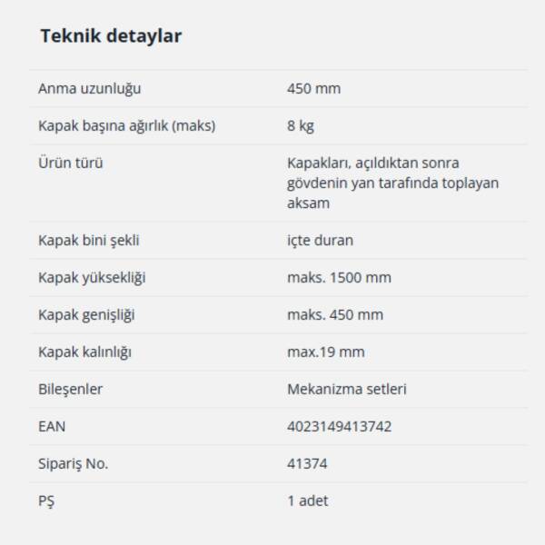 Hettich Döner Sürgü Kapak Sistemi KA 5740 / 450 mm (41374) - 10