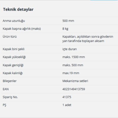 Hettich Döner Sürgü Kapak Sistemi KA 5740 / 500 mm (41375) - 8