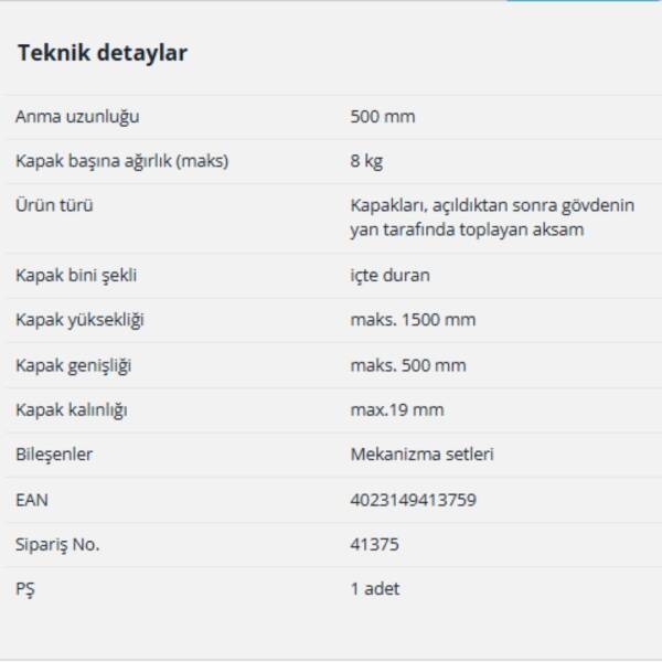 Hettich Döner Sürgü Kapak Sistemi KA 5740 / 500 mm (41375) - 8