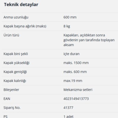 Hettich Döner Sürgü Kapak Sistemi KA 5740 / 600 mm (41377) - 9