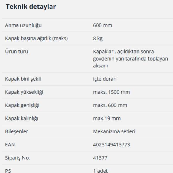 Hettich Döner Sürgü Kapak Sistemi KA 5740 / 600 mm (41377) - 9
