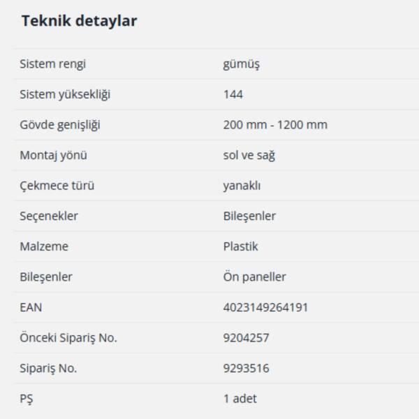 Hettich InnoTech Atira Alüminyum Ön Panel Birleştirici 144 mm Gri (9293516) - 2