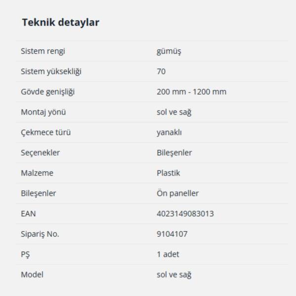 Hettich InnoTech Atira Alüminyum Ön Panel Köşe Birleştirici Gri (9104107) - 2