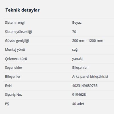 Hettich InnoTech Atira Arka Panel Birleştirici 70 mm Beyaz Sağ (9194628) - 2