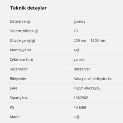 Hettich InnoTech Atira Arka Panel Birleştirici 70 mm Gümüş Sağ (1062502) - 2