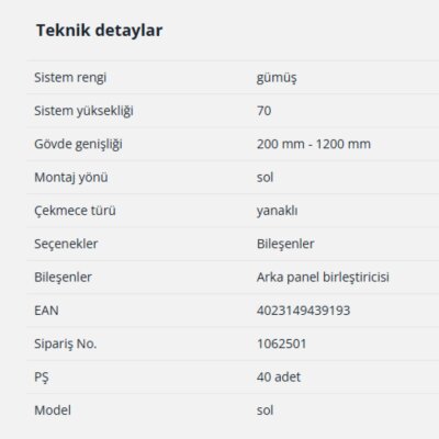 Hettich InnoTech Atira Arka Panel Birleştirici 70 mm Gümüş Sol (1062501) - 2