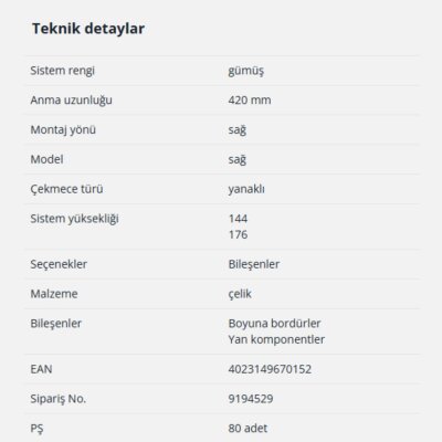 Hettich InnoTech Atira Bordür Çubuğu 420mm Sağ (9194529) - 2