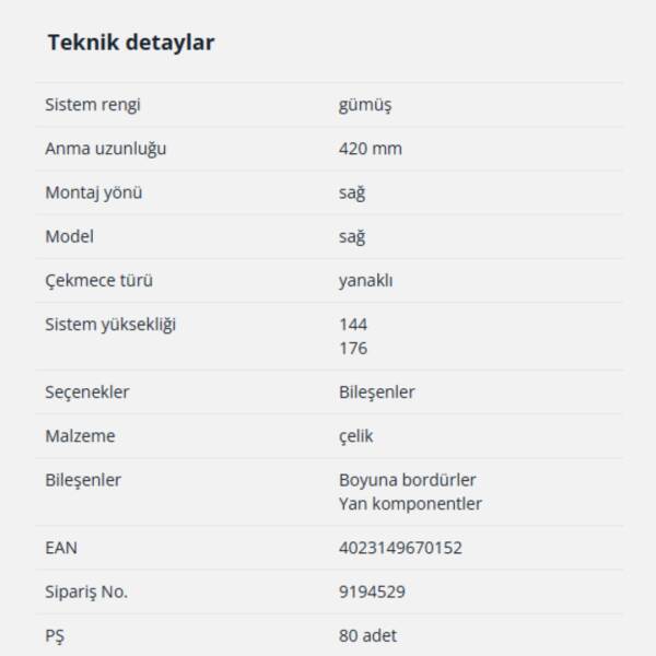 Hettich InnoTech Atira Bordür Çubuğu 420mm Sağ (9194529) - 2