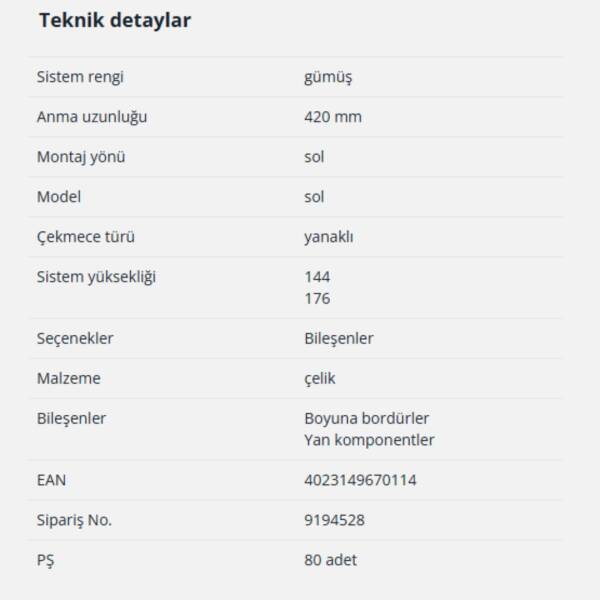 Hettich InnoTech Atira Bordür Çubuğu 420mm Sol (9194528) - 2