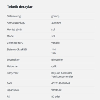 Hettich InnoTech Atira Bordür Çubuğu 470mm Gri Sol (9194530) - 2
