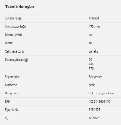 Hettich InnoTech Atira Çekmece Yanağı 470 mm Antrasit Sol (9194426) - 2