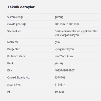 Hettich İnnoTech Atira İç Çekmece Ön Bordürü Gri 2000 mm (9194614) - 3